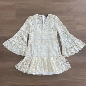 Boston Proper Cream Crochet Lace Bell Sleeve Dress Women’s size 10